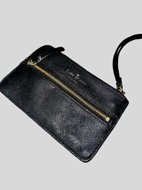 kate spade Black Leather Wristlet Pouch with Gold Hardware